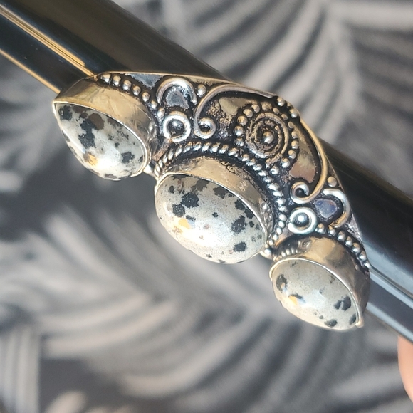 New Dalmatian Jasper Silver Statement Ring. - Picture 13 of 16